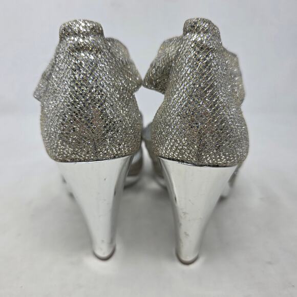 Michael Kors Silver Glitter T-Strap High Heel Sandals Womens Size 7 - Picture 5 of 8
